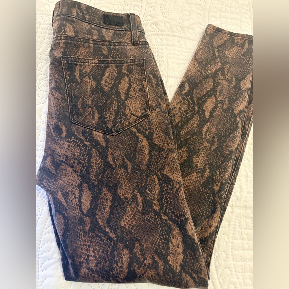 PAIGE Hoxton Ultra Skinny – Coated Brown Snake Print Pants Festival Jeans Sz 30